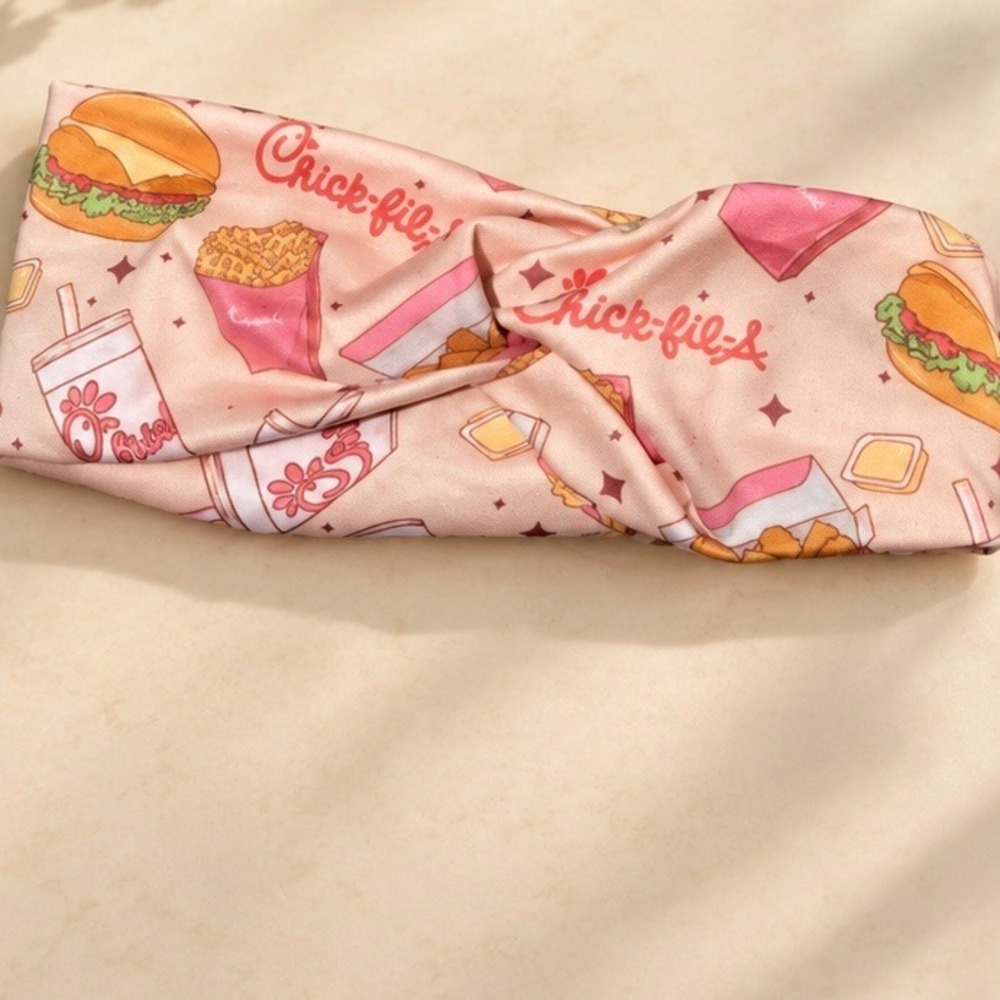 Chick-fil-A Logo Twist Knot Headband Pink Foodie Print Hair Accessory
